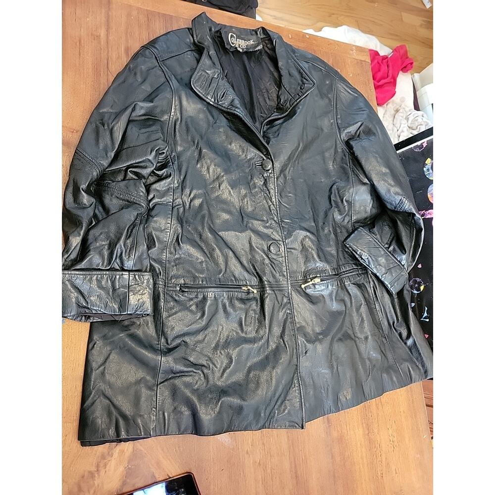 Colebrook & Co Womens Black Leather Long Sleeve Button Front Jacket Size X1